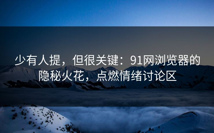 少有人提，但很关键：91网浏览器的隐秘火花，点燃情绪讨论区